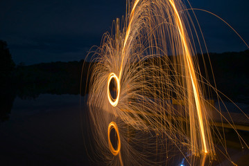 steel wool light trails on the river