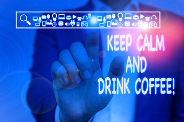 Conceptual hand writing showing Keep Calm And Drink Coffee. Concept meaning encourage demonstrating...