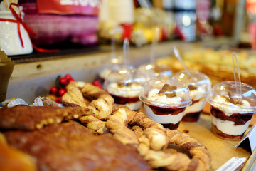 Assorted ginderbread cookies, sweets and candies sold on Christmas fair in Riga, Latvia