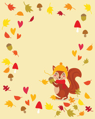 Squirrel with acorn, woodland animal, vector illustration. 