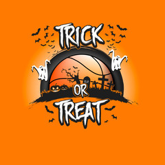 Halloween pattern. Trick or treat and basketball ball