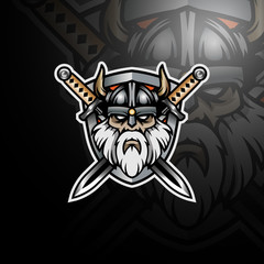 Viking with a couple of swords and shield logo gaming esport