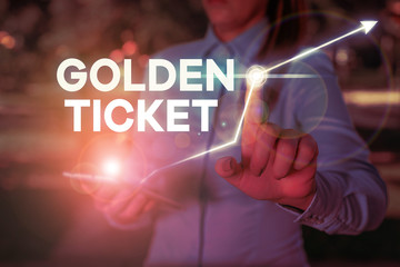 Conceptual hand writing showing Golden Ticket. Concept meaning Rain Check Access VIP Passport Box...