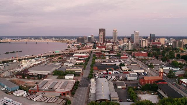 Aerial Perspective over Downtown Louisville Kentucky on the Ohio River