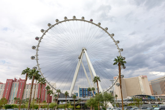 View Of The Iconic High Roller Observation Wheel Under Cloudy Skies On October 28, 2016 In Las Vegas, Nevada.