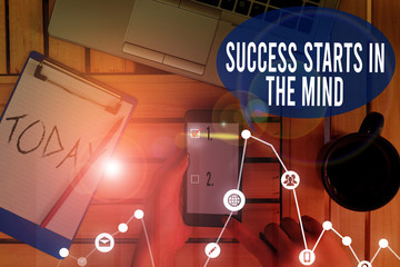 Text sign showing Success Starts In The Mind. Business photo text set your mind to positivity it can go a long way