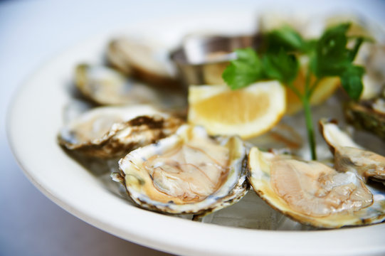 raw oysters with lemon