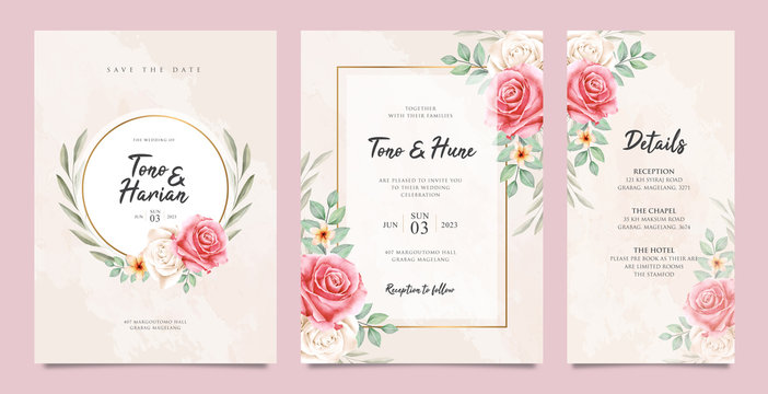 Cute wedding card set template with beatiful floral