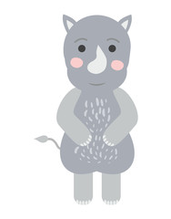 Cute Rhino in Scandinavian style. Hand-drawn. For printing on children's textiles, postcards, wall art.