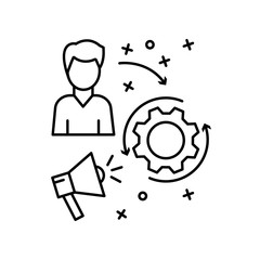 Man marketing megaphone gear icon. Element of business icon