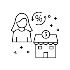 Woman percent mortgage dollar icon. Element of business icon