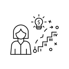 Idea woman rise up financial planning icon. Element of business icon