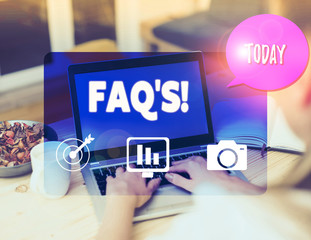 Writing note showing Faq S. Business concept for list of questions and answers relating to...
