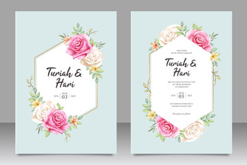 Beautiful floral wedding invitation card template on geometric shapes