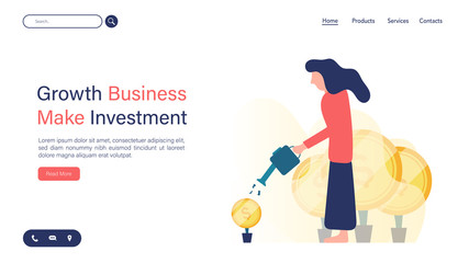Growth business to make investment for better life. Website Landing Page, Web Page for business, Finance page template. Investment banner template design. Business Investment.