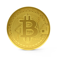 Golden bitcoin isolated with clipping path on white background, 3d rendering