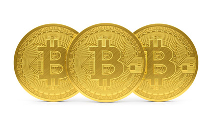 Golden bitcoin isolated with clipping path on white background, 3d rendering
