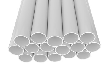 Tubes PVC pipes isolated on white background, 3D rendering