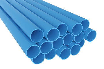 Tubes PVC pipes isolated on white background, 3D rendering