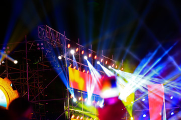 Stage lighting effect in the dark, close-up pictures