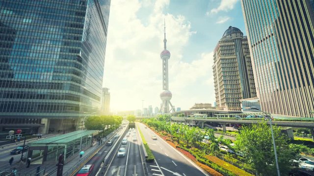 hyper lapse, road in Shanghai Lujiazui financial center, China