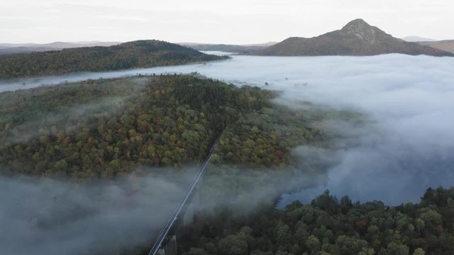 Low cloud Sunrise over Onawa Trestle Bridge Landscape Aerial 4K