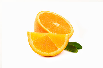 Fresh orange  with half and slice isolated on white background