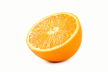  Half slice of orange isolated on white background.