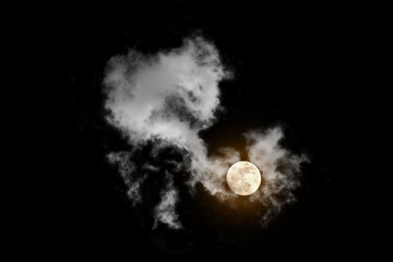 moon with textured cloud,Abstract black,isolated on black background