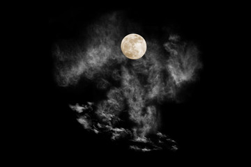 moon with textured cloud,Abstract black,isolated on black background