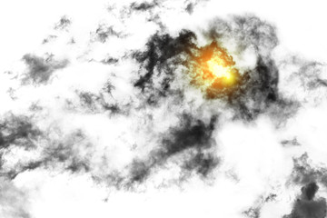 Textured Smoke with sunlight ,Abstract black,isolated on white background