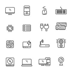 Set of computer component icon with simple line design 