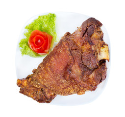 fried pork leg cooked on background,clipping path