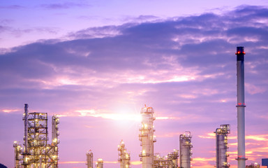 Panorama wide-angle Large oil and gas refinery industrial area and beautiful lighting at Twilight.