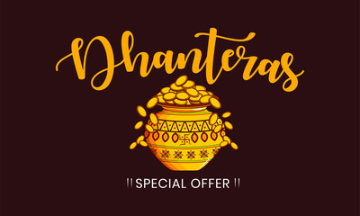 festival of Indian Dhanteras celebration. Use as banner, logo design etc. Happy Dhanteras. special offer.