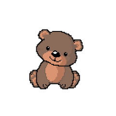 Pixel Art Baby teddy bear on white background . Cute Bear Illustration