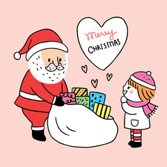 Cartoon cute Christmas Santa claus give a present vector.