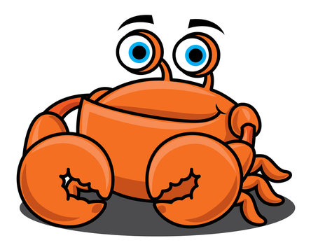 Cartoon character cute sea crab smiling. Vector mascot illustration.