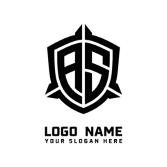 Obraz premium initial AS letter with shield style logo template vector. shield shape black monogram logo