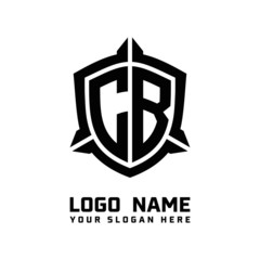 initial CB letter with shield style logo template vector. shield shape black monogram logo