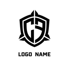 initial C F letter with shield style logo template vector. shield shape black monogram logo