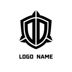 initial DD letter with shield style logo template vector. shield shape black monogram logo