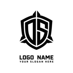 initial DS letter with shield style logo template vector. shield shape black monogram logo