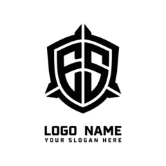 initial ES letter with shield style logo template vector. shield shape black monogram logo