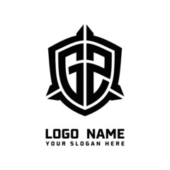initial GZ letter with shield style logo template vector. shield shape black monogram logo