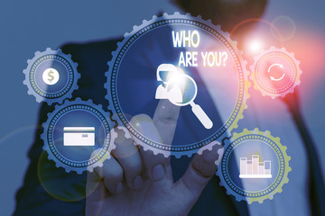 Conceptual hand writing showing Who Are You Question. Concept meaning asking about its identity or...