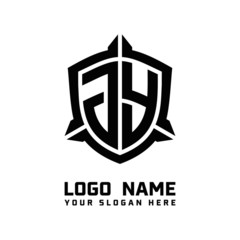 Obraz premium initial JY letter with shield style logo template vector. shield shape black monogram logo
