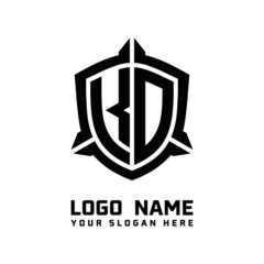 initial KD letter with shield style logo template vector. shield shape black monogram logo