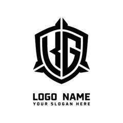 initial KG letter with shield style logo template vector. shield shape black monogram logo