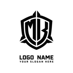initial MK letter with shield style logo template vector. shield shape black monogram logo